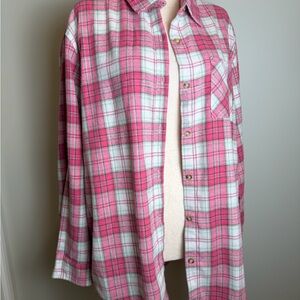 La Miel Pink Plaid Button-Up Flannel Shirt- Soft & Comfy!